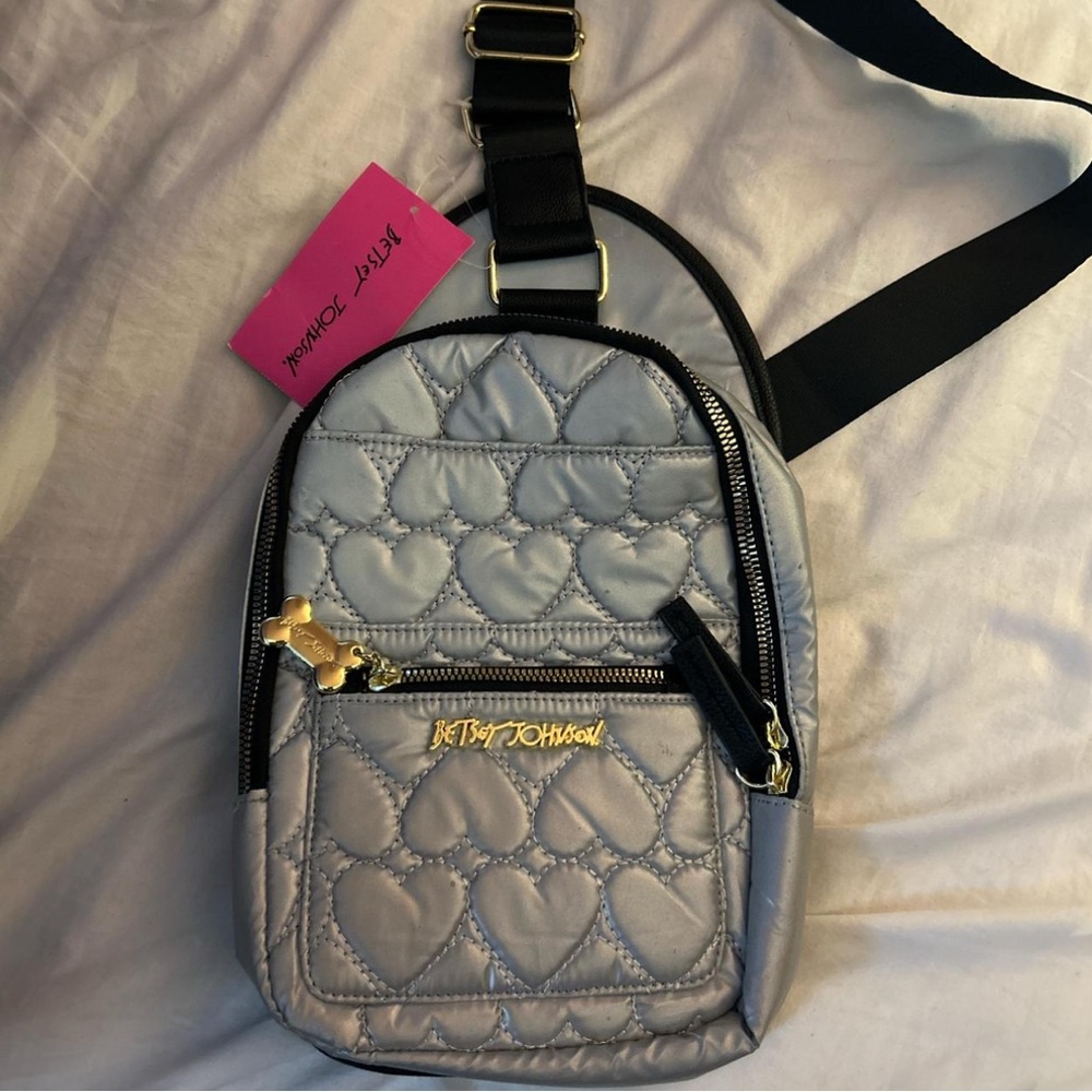 Betsey Johnson Silver Heart Quilted Backpack